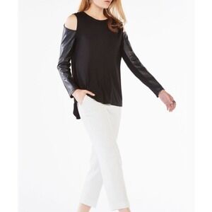 BCBG MAX AZRIA Black Faux Leather‎ Blouse Size Small